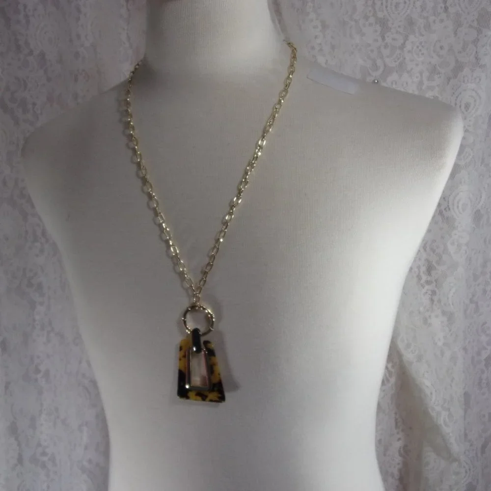 Leopard Brown and Gold Pendant Jungle Long Necklace NWOT